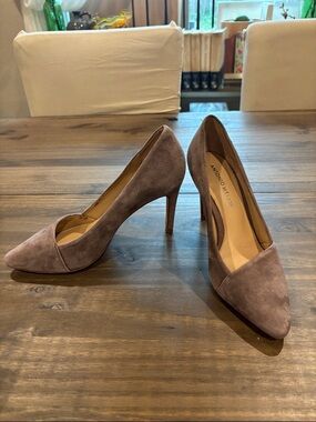 ANTONIO MELANI Dusty Taupe Suede Pointed-Toe Pumps